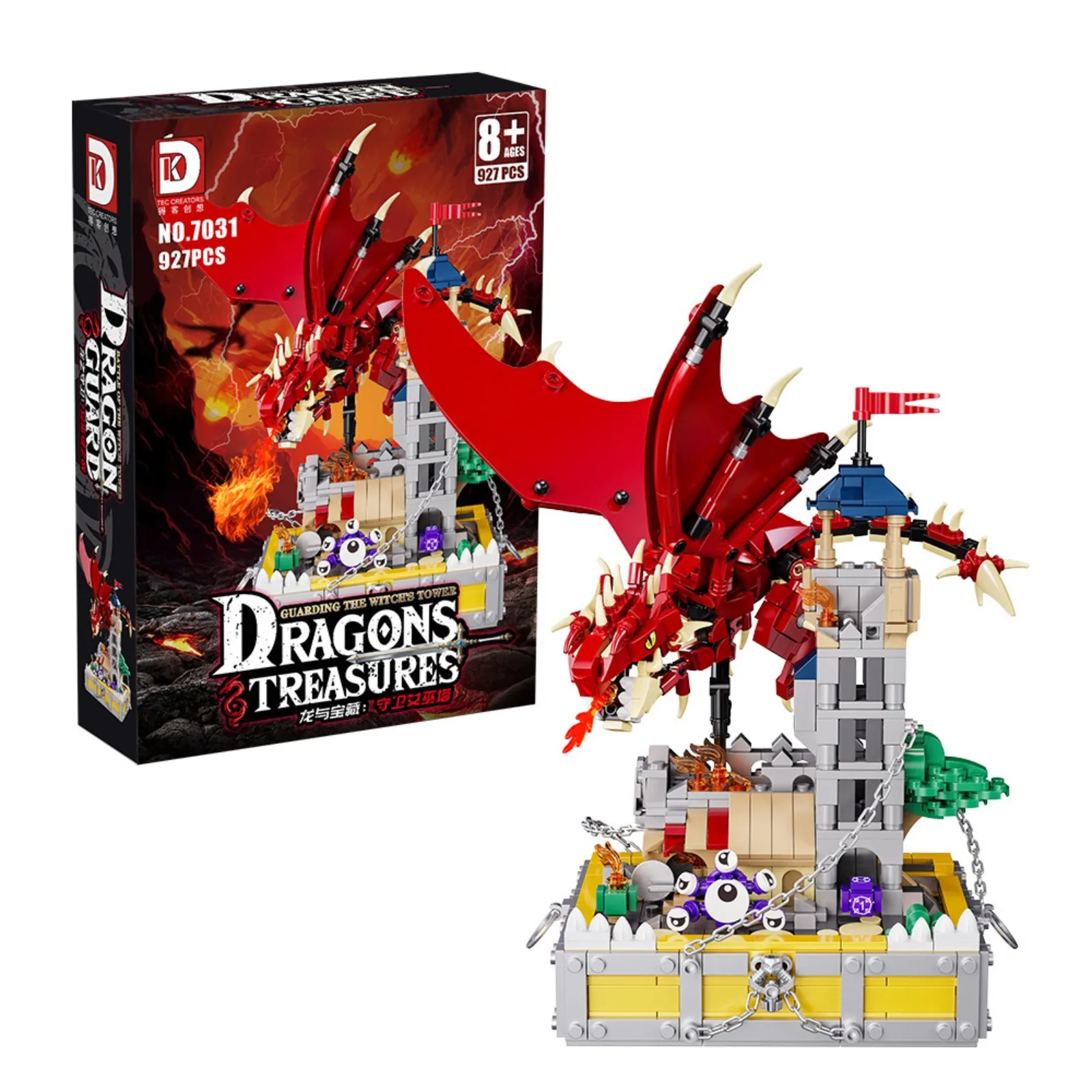 

Deke Creative 7031 Dragon and Treasure Guard Witch Tower Building Blocks, Creative DIY Toy, Compatible Bricks