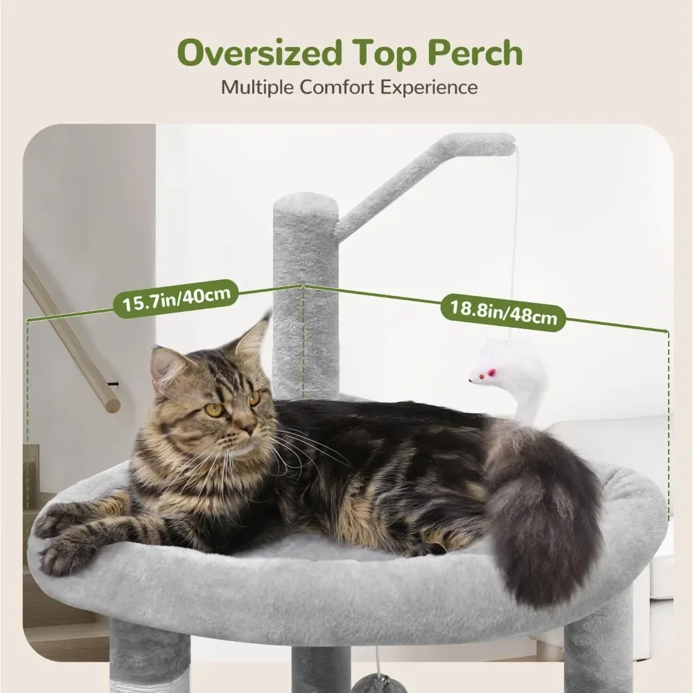 Cat Tree Tower for Indoor Cats, 64inch Tall with Scratching Post for Cats, Large Top Perch, Spacious Condo, Detachable Cat Toys