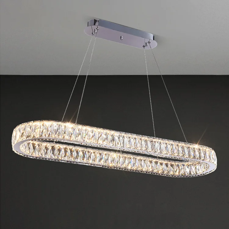 Modern Chandelier Led Luxury Ring Connected Long Strip Crystal Pendant Light for Dining Table