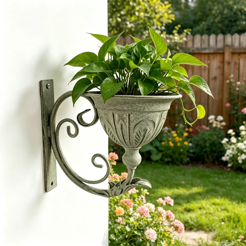 American Retro Wrought Iron Wall Hanging Flower Pot Wall Hanging Courtyard Garden Decoration Green Plant Rack Hanging Planter