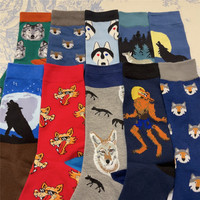 Adult Siberian Husky Funny Cosplay Socks Snow Werewolf Wild Wolf Man Wolves Howl Full Moon Night Alaskan Malamute Dog Halloween