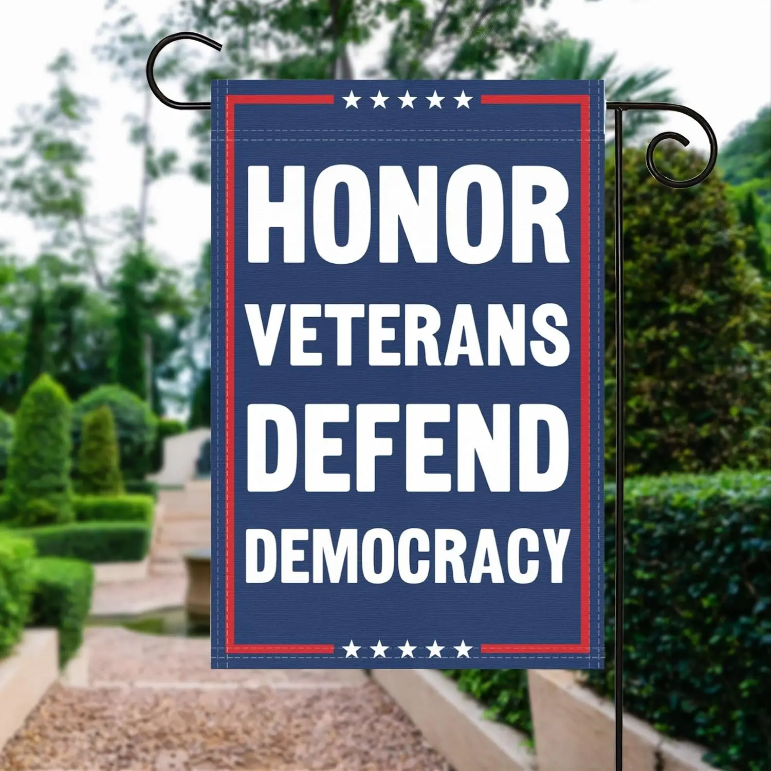 Honor Veterans Defend Democracy Garden Flag - 12x18 Inch Double Sided Political Garden Flags, Vertical 100% Polyester, Weath EEZ