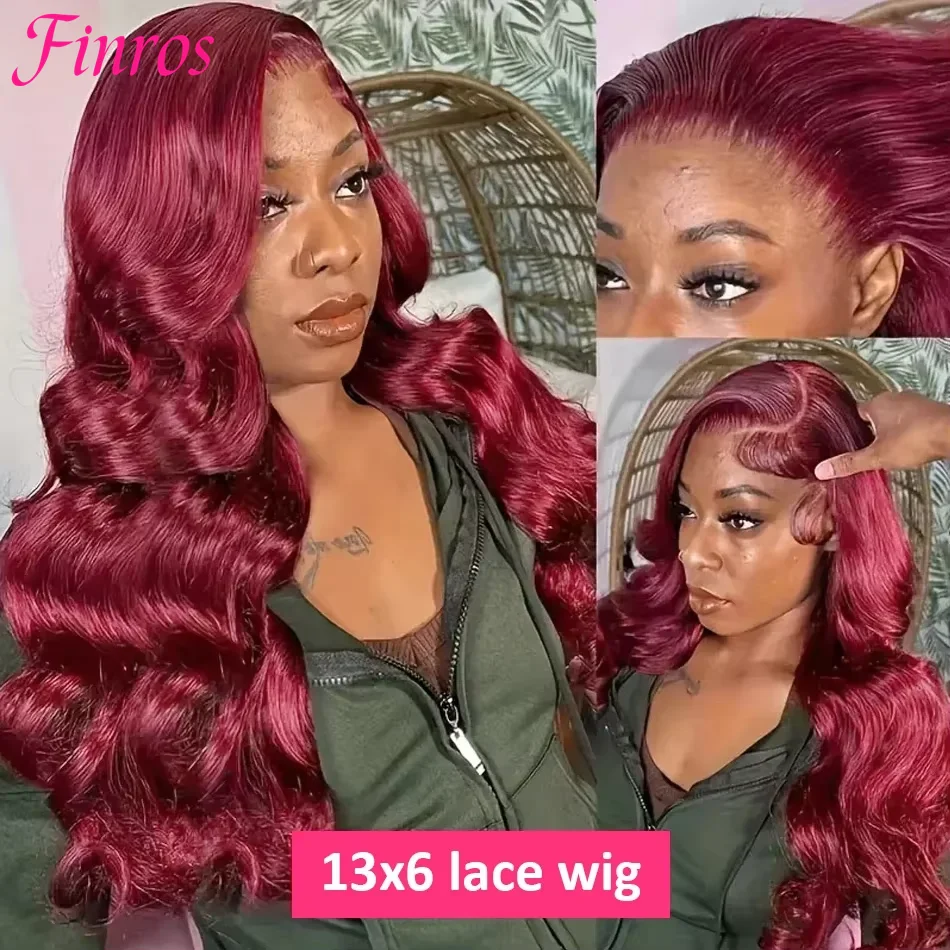 Body Wave Wig Burgundy 99J Lace Front Wig 13x4 13x6 Hd Lace Frontal Wig Human Hair 100% Pre Plucked Red Colored Wig For Women