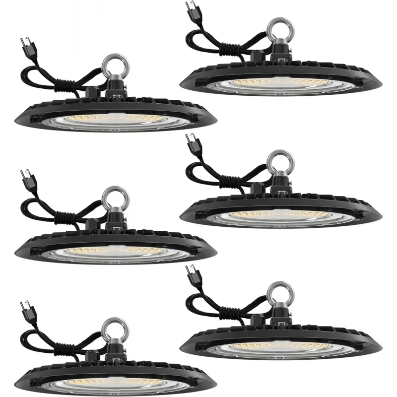 

6 Pack UFO LED High Bay Light,Plug & Play Lighting for Warehouse,5000K Daylight, 150W, Power Cord Included, 19500 LM,120VAC