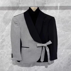 WF07 New Fashion black Male Suits Slim Fit  Double Breasted Elegant Formal Best Men Male Wedding Suits Set Costume Homme