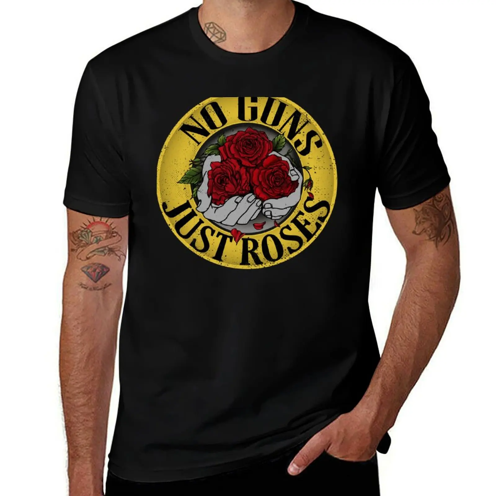 

No guns, just roses, Hand holding Roses in Rockstyle, Anti Gun Quote T-Shirt T-Shirt