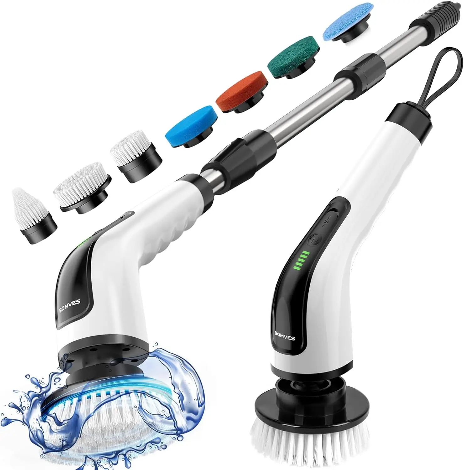 

Электрическая беспроводная щетка-скруббер с 8 насадками, 90 минут работы, регулируемая, для уборки ванной, душа, автомобиля