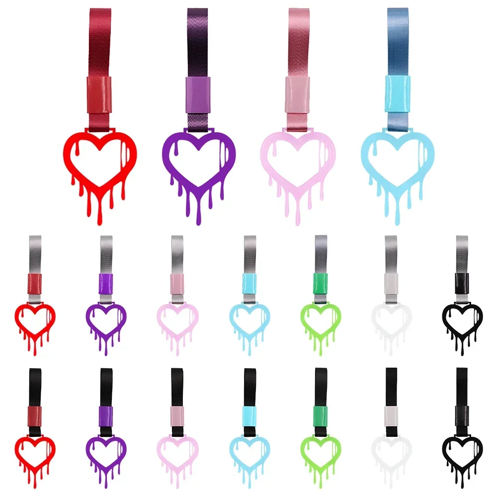 JDM Style TSURIKAWA Universal 1Pcs Drippy Heart Pink Ring Subway Train Bus Handle Strap For Car Styling