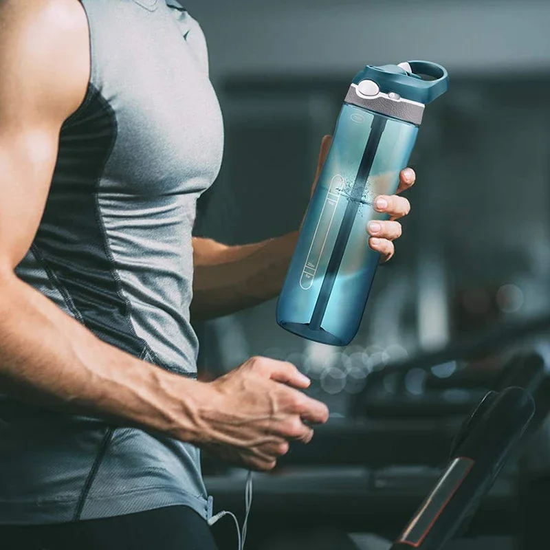 

Пластиковая бутылка для воды Tritan, 750 мл, спортивная, подходит для зала с кипящей водой, с силиконовой соломой и герметичной кнопкой блокировки