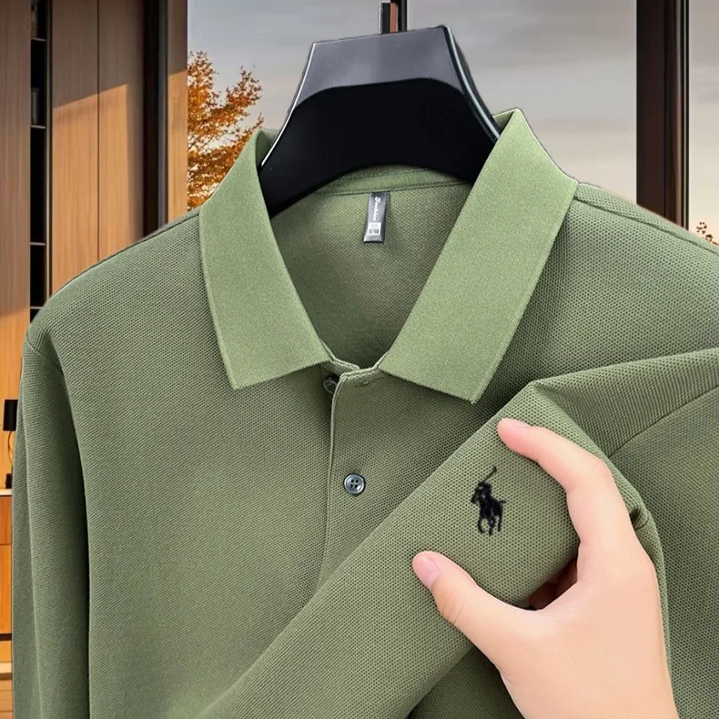 

100% pure cotton fashionable spring autumn new brand Paul embroidery top high-end men's business casual long sleeved polo shirt