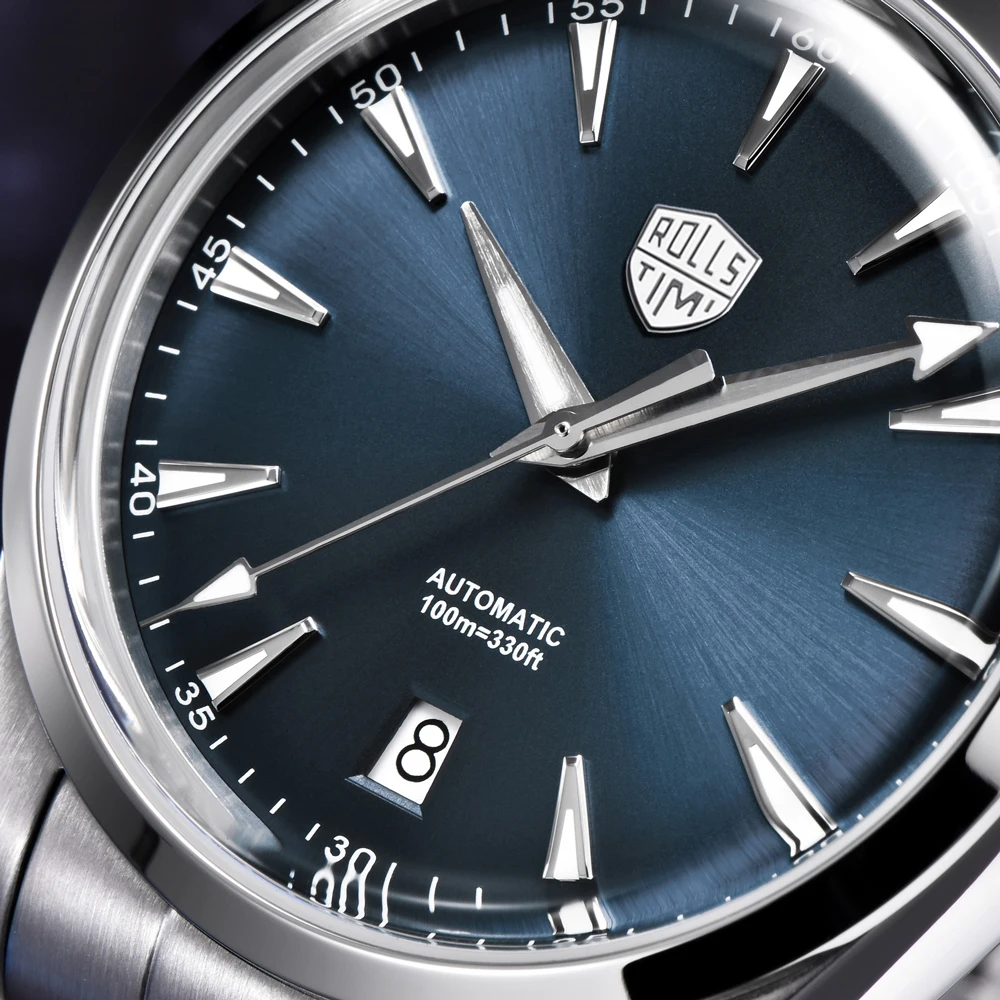 RollsTimi อัตโนมัติผู้ชายหรูหรานาฬิกาสแตนเลสสตีลนาฬิกาข้อมือสําหรับชาย NH35 Sapphire กระจกนาฬิกากันน้ํา