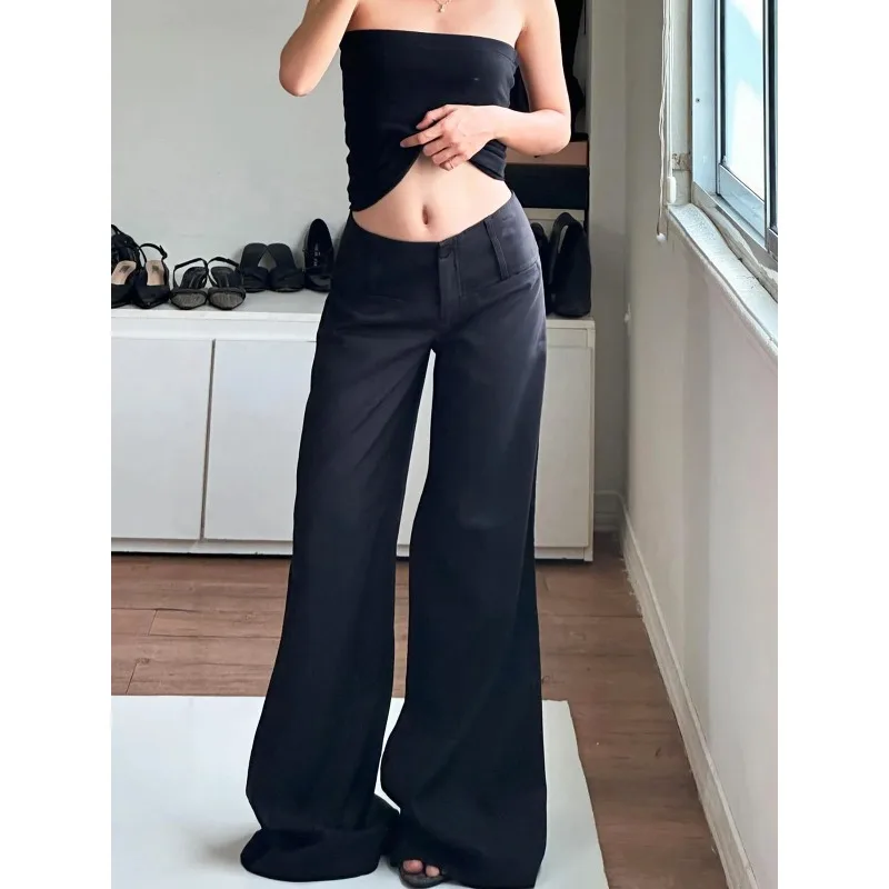 

Black Wide Leg Suit-pants Korean Fashion Low Rise Loose Casual Pants for Women y2k Streetwear Basic All-match Pants Lady