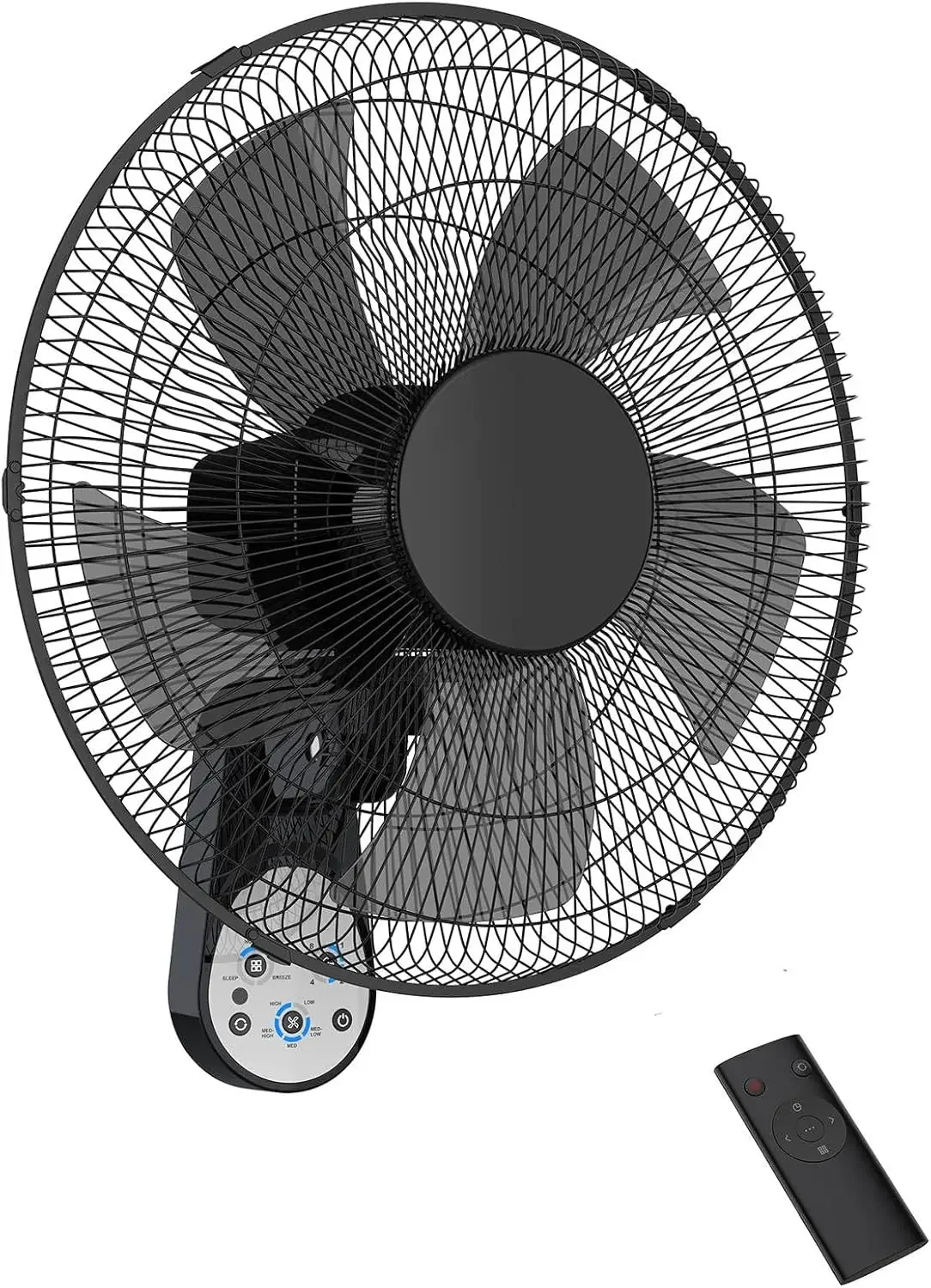 RHÔNE Wall Mount Fan with Remote,16 Inch Wall Fan with 5 Blades, 5 Speeds, 8 Hour Timer, 90° Oscillating Quiet Wall Fan with Rem