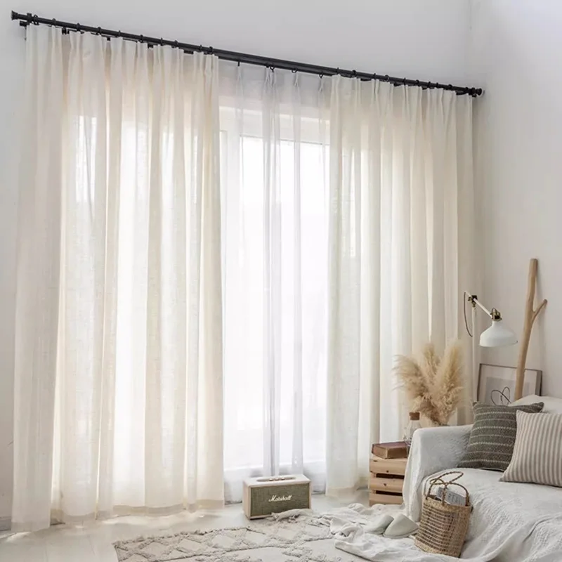 

Japanese light beige Sheer Curtains for Living Room Tulle Curtain In The Bedroom Window Japanese Short Kitchen Door Drapes