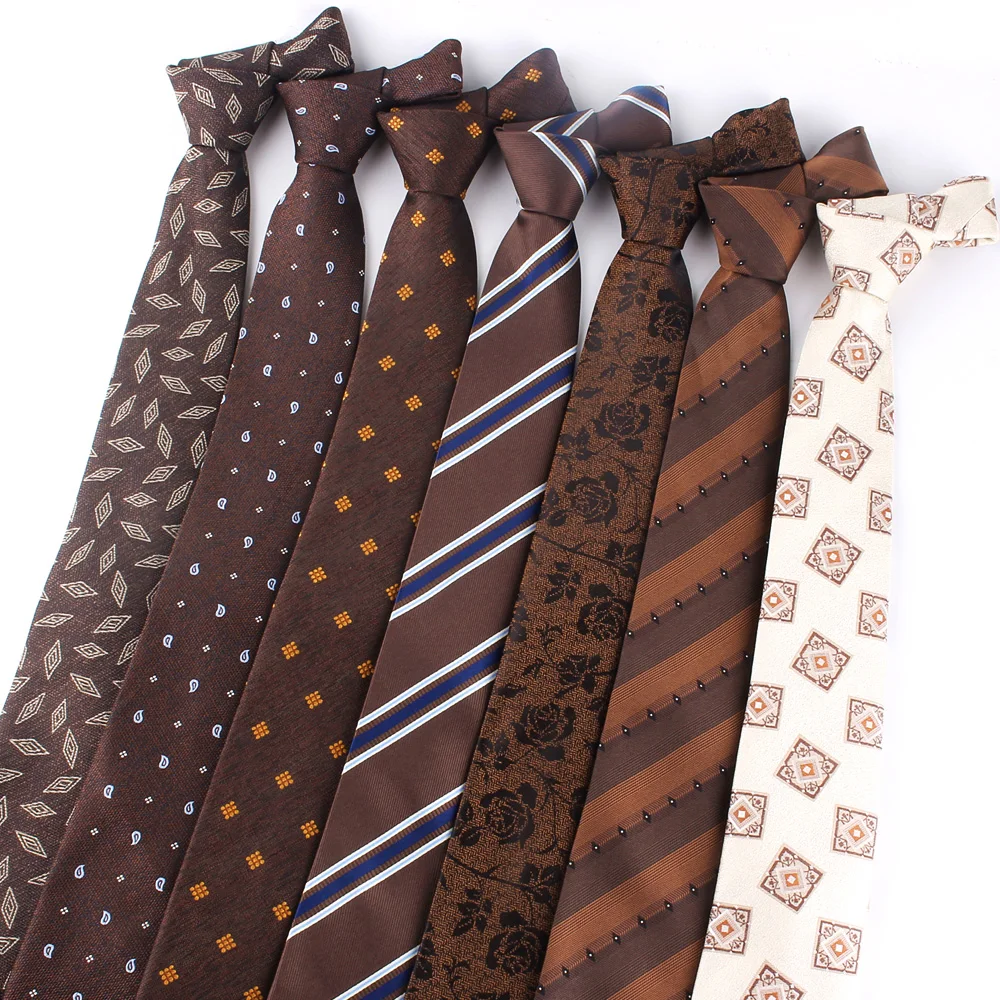 New Floral Ties For Men Women Coffee Striped Necktie For Groomsmen Brown Men's Tie For Wedding Fashion Woven Neckties For Gifts