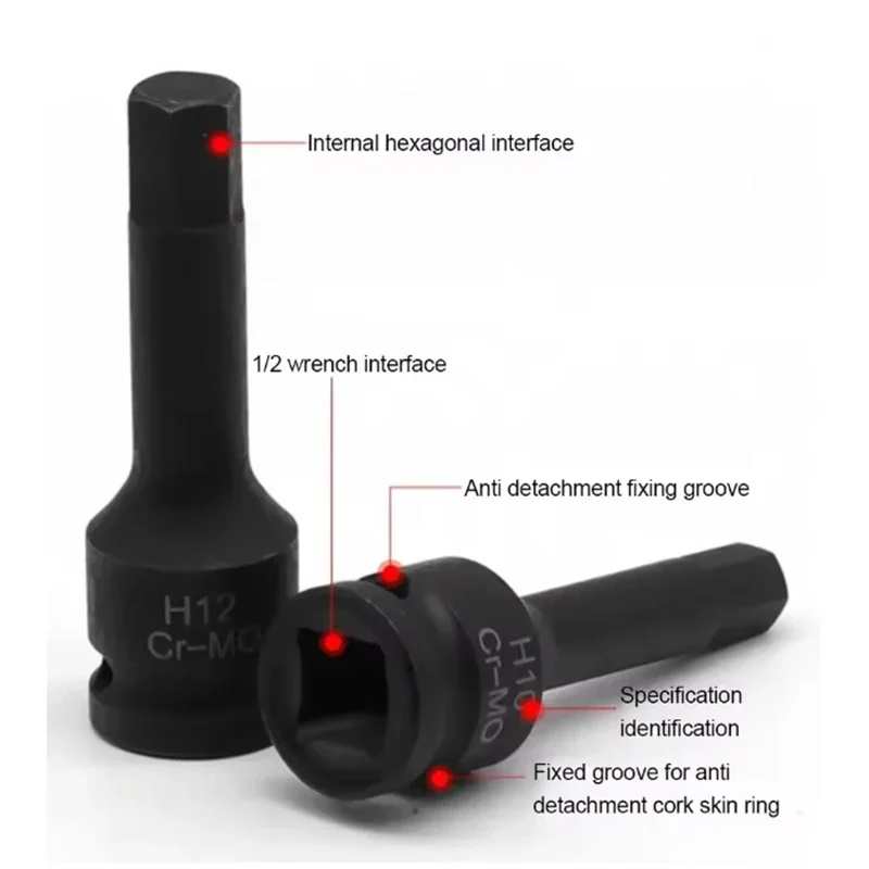 H4 H5 H6 H7 H8 H9 - H19 1/2Inch Drive Wrench Hexagon Sleeve Adapter Screwdriver Bit Nut Screw Socket Workshop Hand Tools