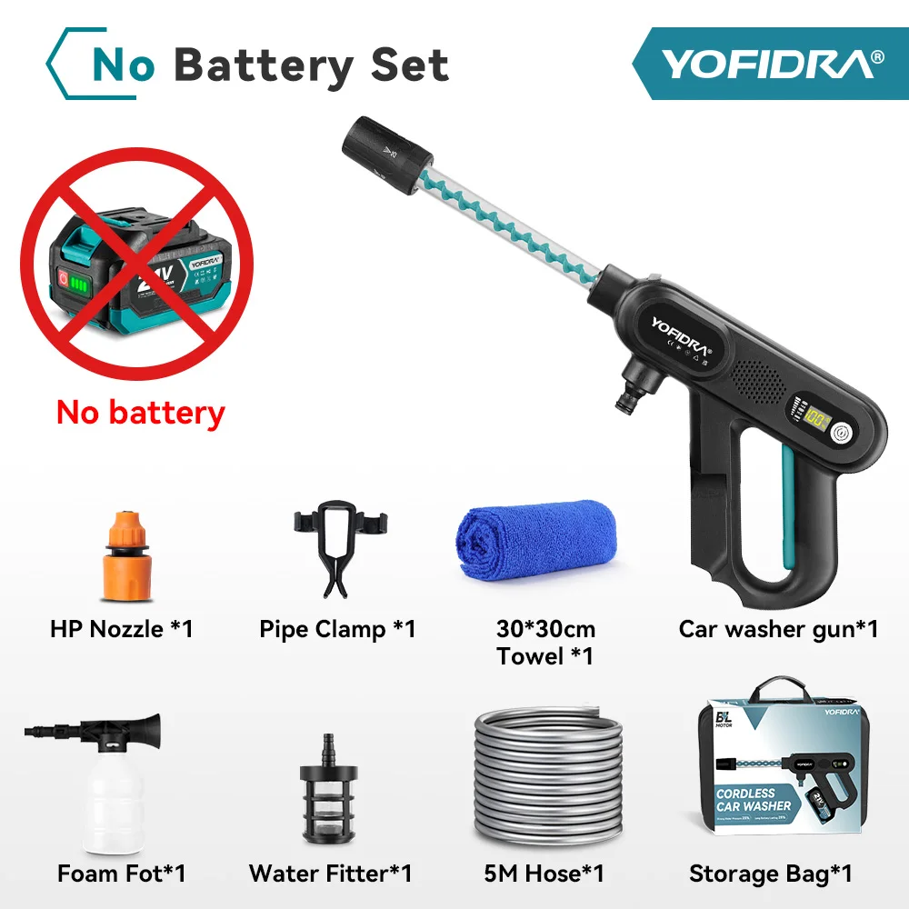 YOFIDRA 220Bar Borstelloze Hogedruk Autowaspistool 3 Versnellingen Elektrische Was- en Spuitpistool voor Makita 21V Accu