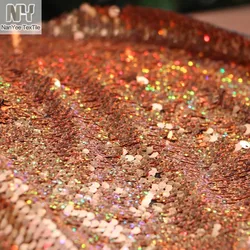 Rose Gold Laser Sequin Mesh Fabric for Clothing Jacket Sparkling Cloth Antique Copper Brown Colorful Designer Diy Sewing