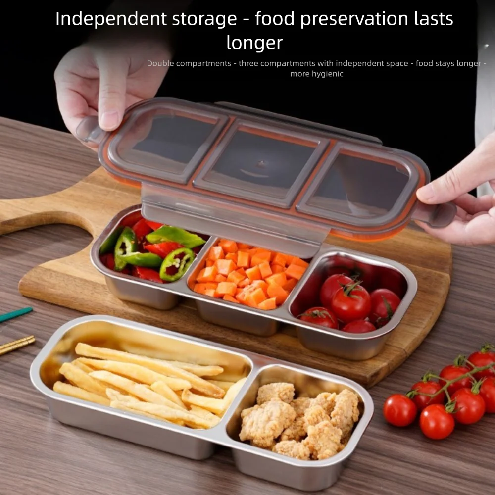 

2/3 Grids Stainless Steel Lunch Box Leak-proof Sealed Food Storage Container Microwave Safe with Lid Snack Box Camping