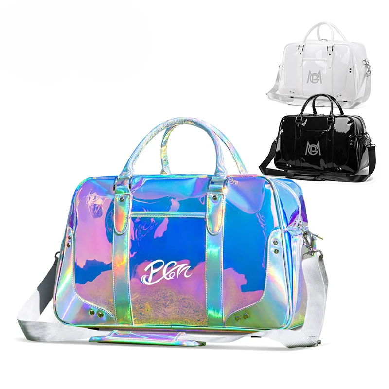 Fashion Design Large Capacity Shiny Transparent Waterproof Golf Boston Bag With Independent Shoe compartment