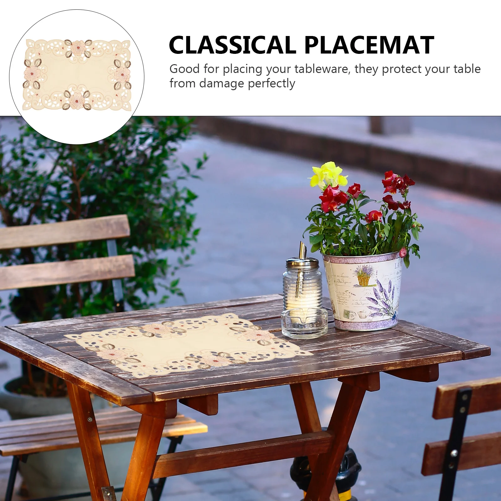 

1Set Embroidery Placemat Decorative Table Mat Polyester Fiber Dining Table Mat for Home Party Protection and Restaurant Use