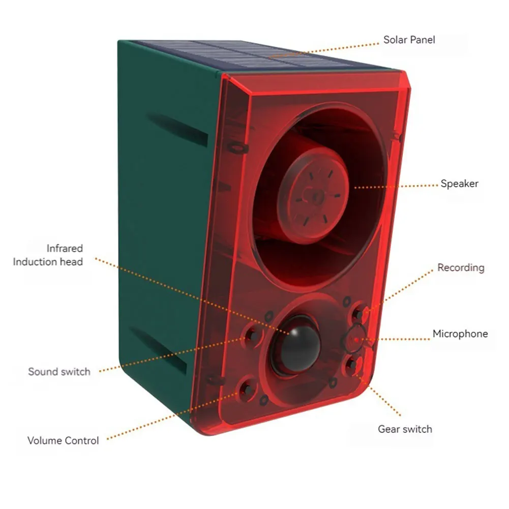 Alarme de capteur de mouvement solaire extérieur alarme de sécurité à domicile Support enregistrement et Volume réglable alarme d'induction infrarouge solaire