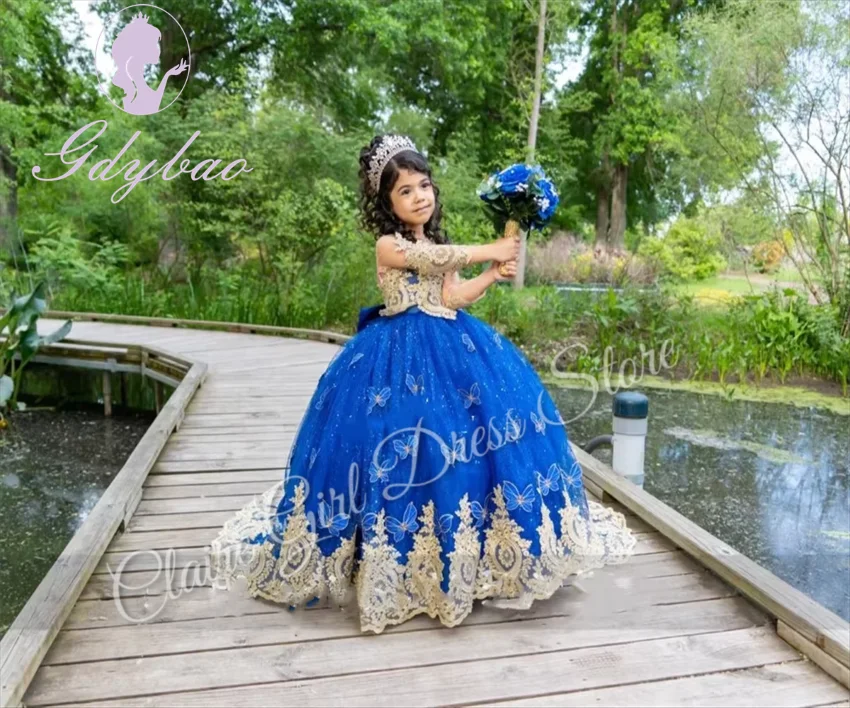 Robe de demoiselle d'honneur violette personnalisée pour mariage, appliques de papillons, longueur au sol, fête d'anniversaire pour enfants, robe de Rhde première communion