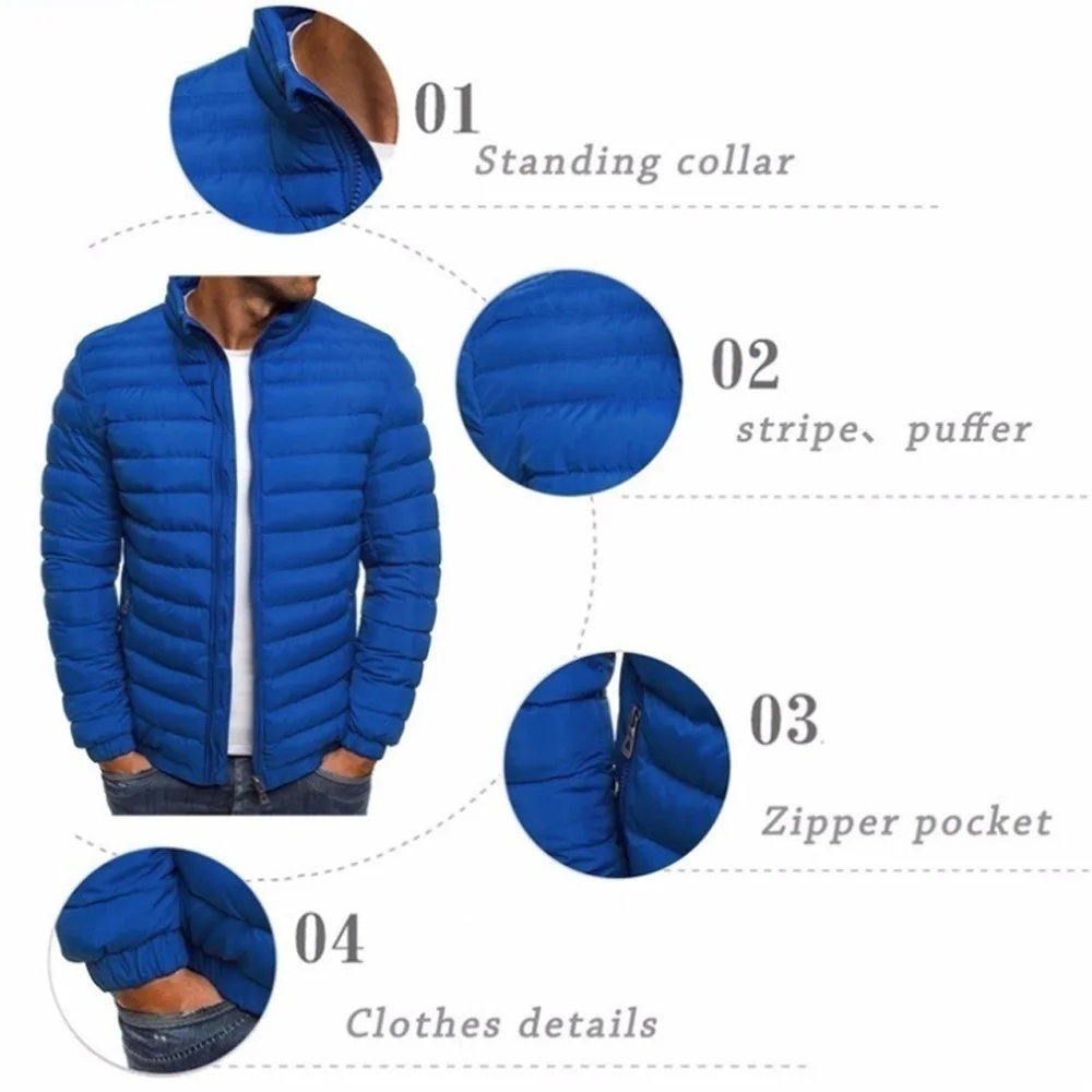 Men\'s Lightweight Puffer Jacket Warm Winter Quilted Coat Zipper Stand Collar Outerwear Casual Insulated Down Jacket for Outdoor