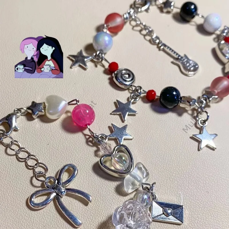 Handmade messy bow and guitar matching friendship bracelets | anime couple | rock | progressive | grunge | y2k | fairy core