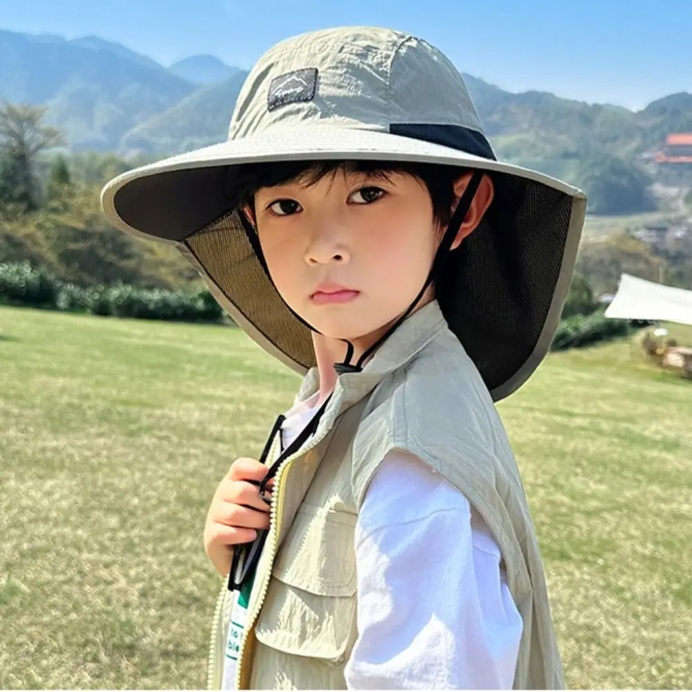 

Big Brim Shawl Children's Summer Hat Sun Protection Neck Ear Cover Kids Sunscreen Hat Breathable Bucket Cap Kids Beach Caps