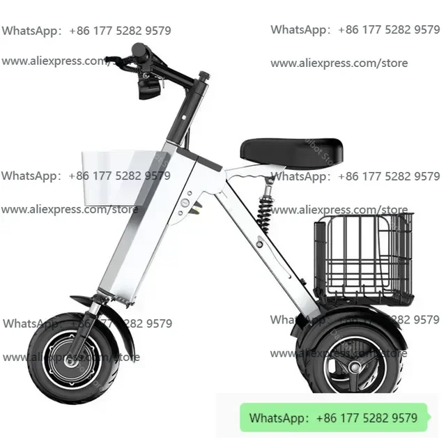 450W 36V Aluminum Alloy 3-Wheeled Electric Scooter For Adults 10 Inch Portable Folding Electric Tricycle With Trailer/Baskets