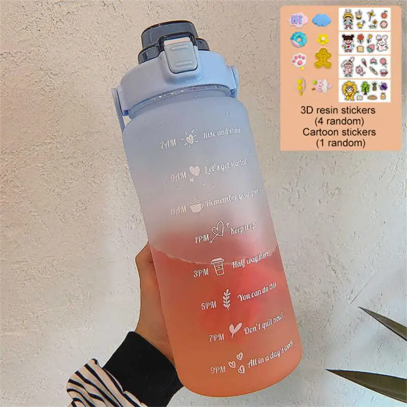 

Large Capacity Water Bottle With Straw With Time Marker Frosted Cup Large Portable Travel Bottles Sports Fitness Cup