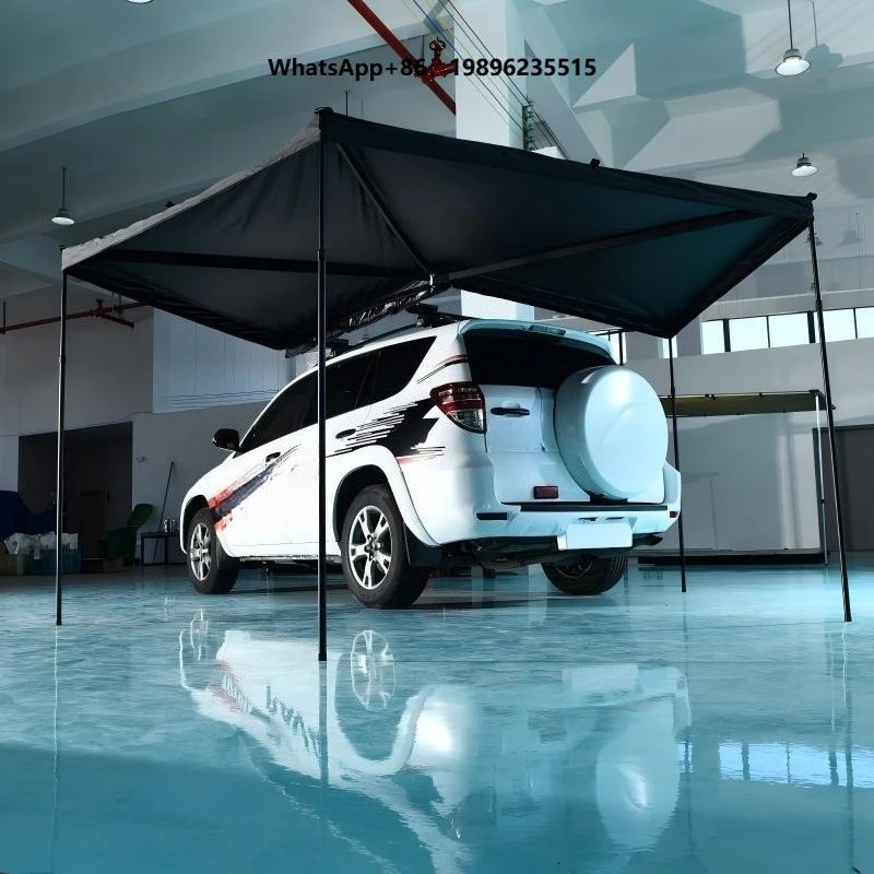270 Degree Car Roof Top Sunshade Canopy with Poles Oxford Fabric UV Resistant Four Season Automatic Opening Outdoor Camping Tent