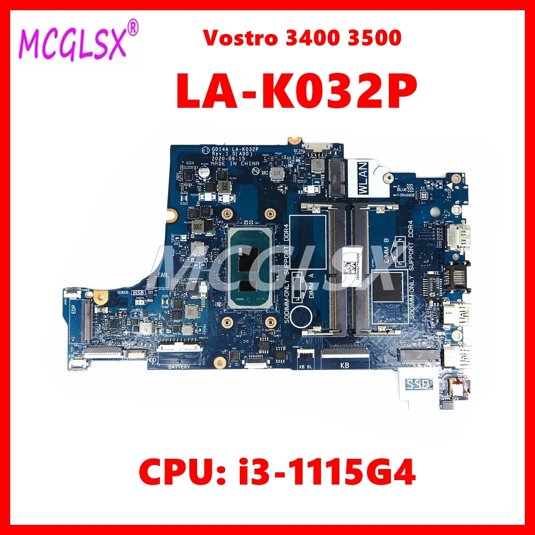 

LA-K032P Laptop Motherboard For Dell Vostro 3400 3500 Inspiron 3501 Notebook Mainboard With i3-1115G4 CPU Tested OK