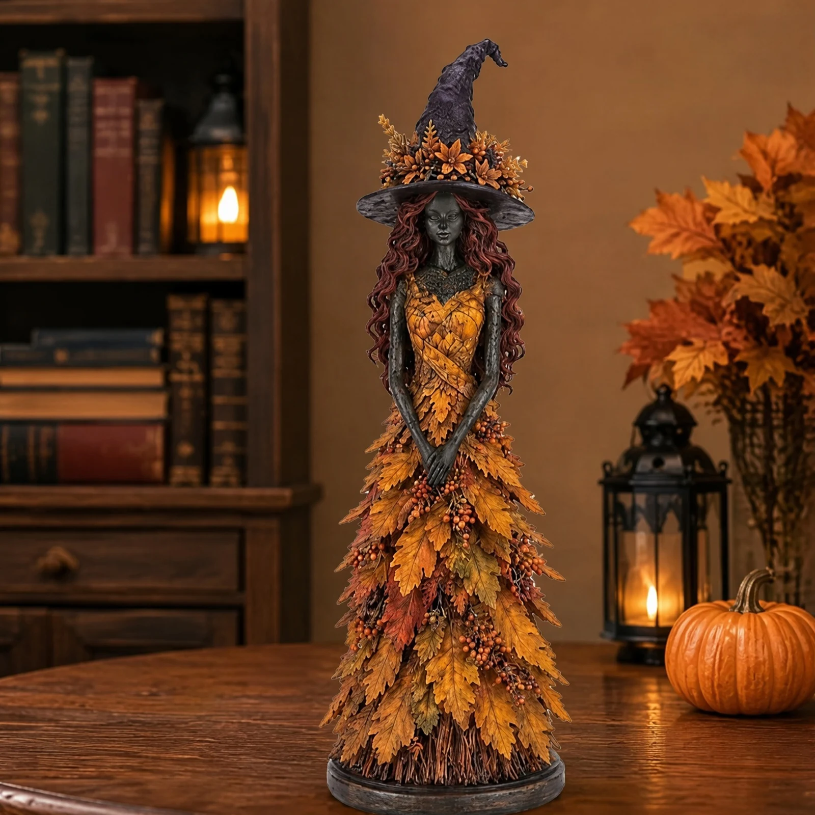 Fall Harvest Witch Resin Figurine Halloween Seasonal Tabletop Statue Home Decor Ornament Gift