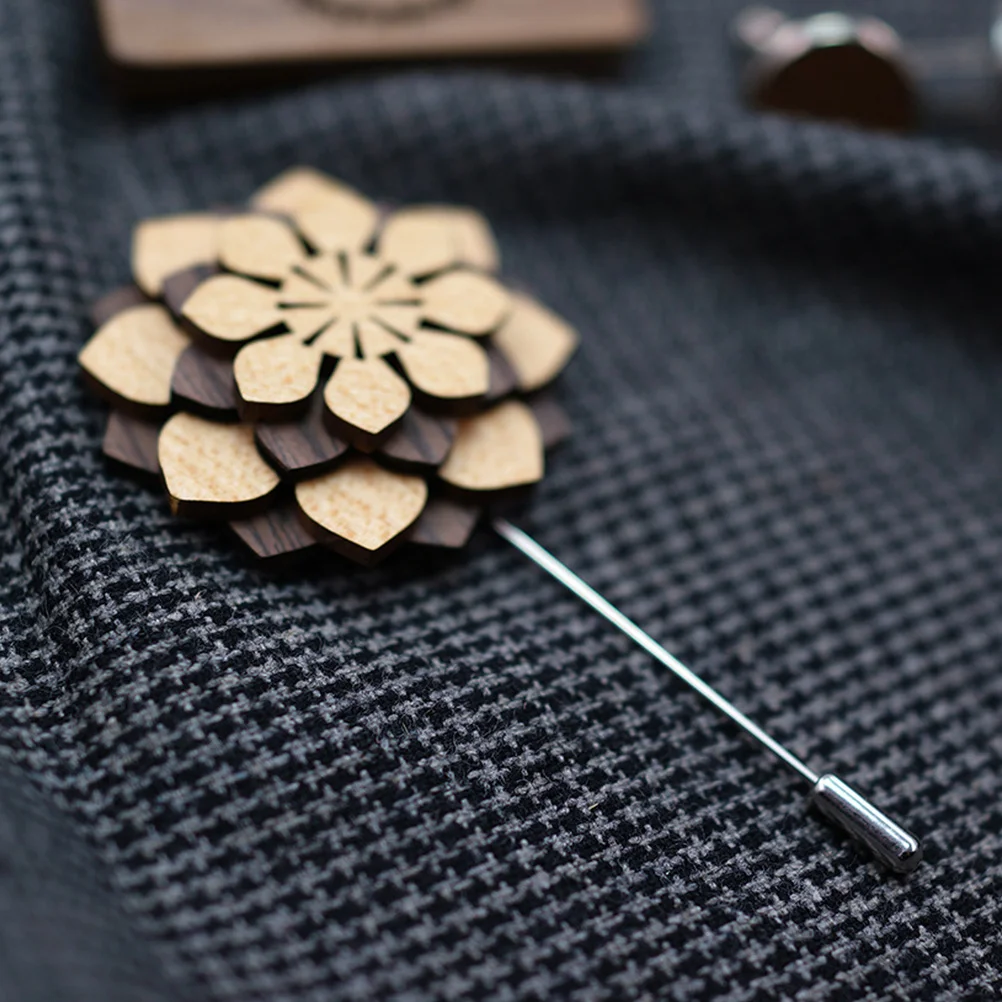 Elegant Wooden Flower Boutonniere Pin for Men Lapel Brooch Suit Wedding Formal Event Stylish Accessory Gift Men Boutonniere Pin