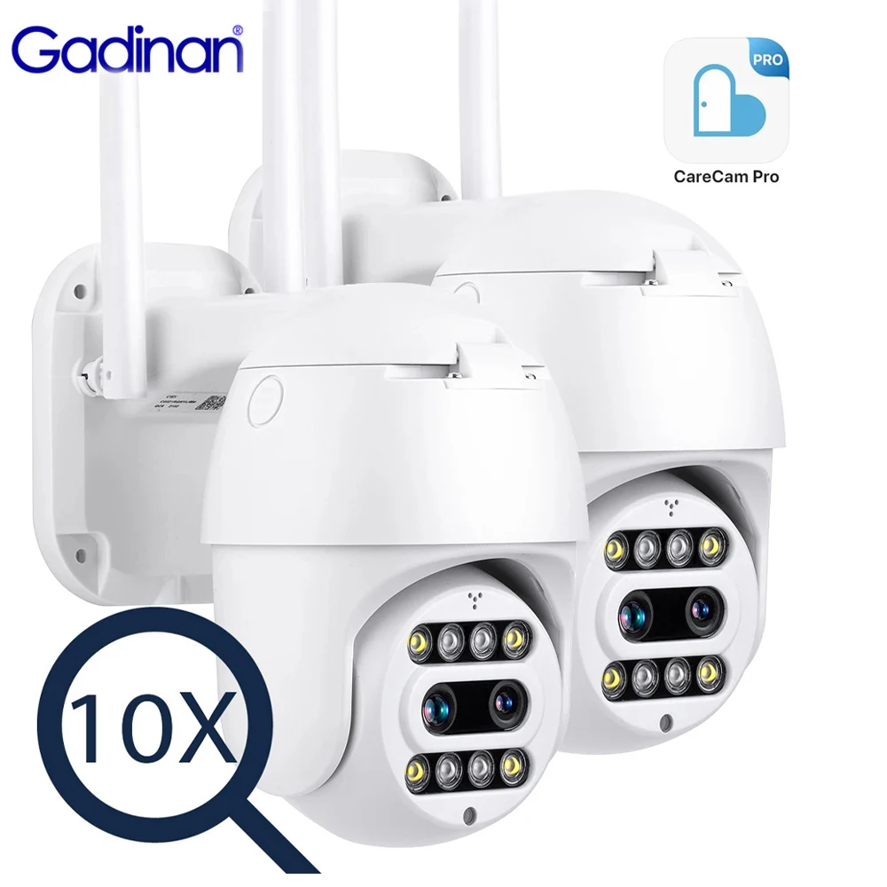 Gadinan Dual Lens WiFi PTZ IP Camera 10x Zoom 3MP Automatic Tracking Wireless Security Monitoring Outdoor Night Vision CCTV P2P