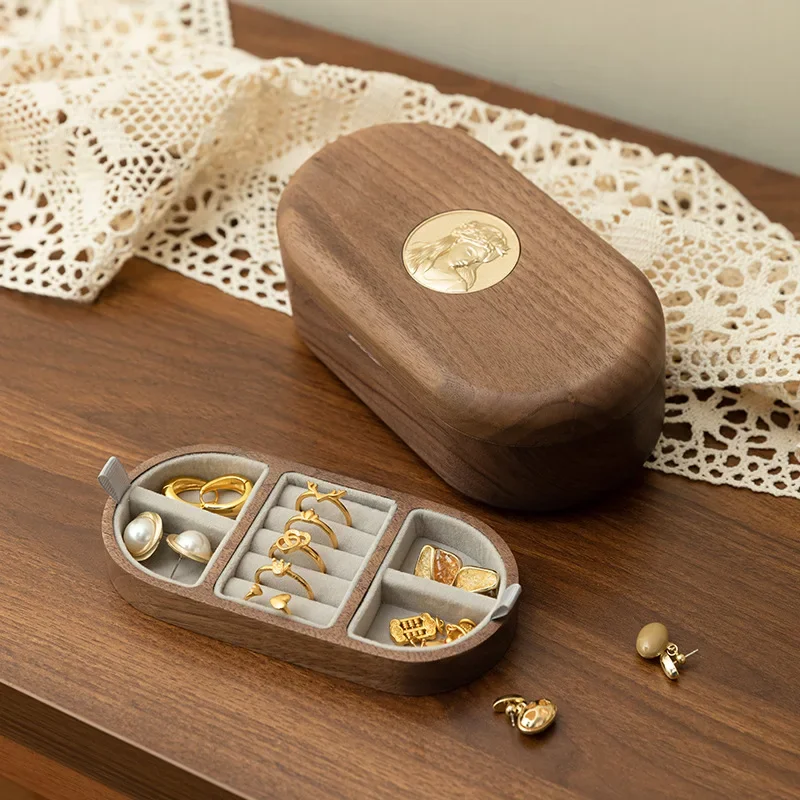 

High-end exquisite black walnut hand jewelry necklace ring storage