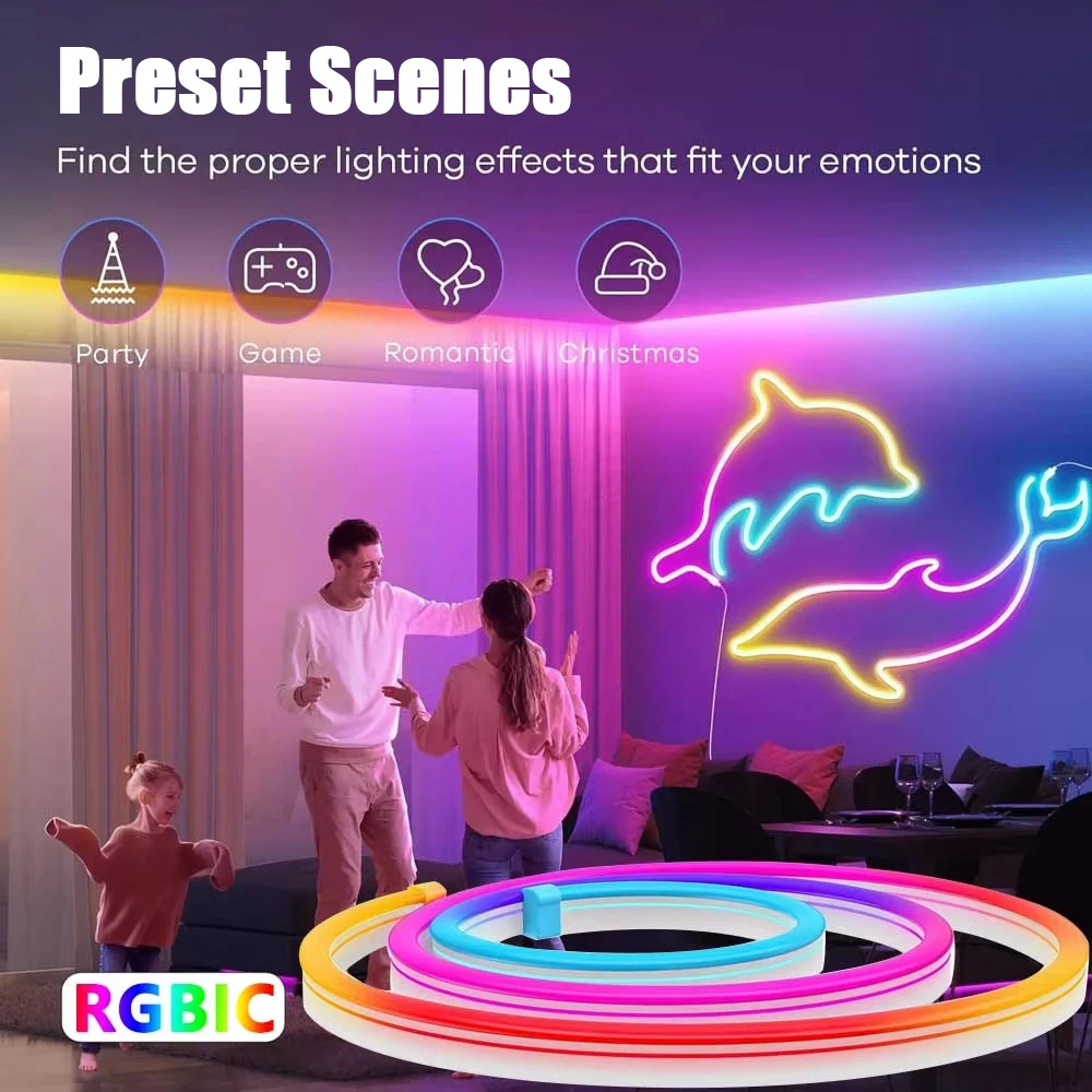 BEIMU TUYA WIFI 24V LED Neon Strip Lights RGBIC Waterproof Music Sync Voice Control Support Smart Life For Home Outdoor Decor