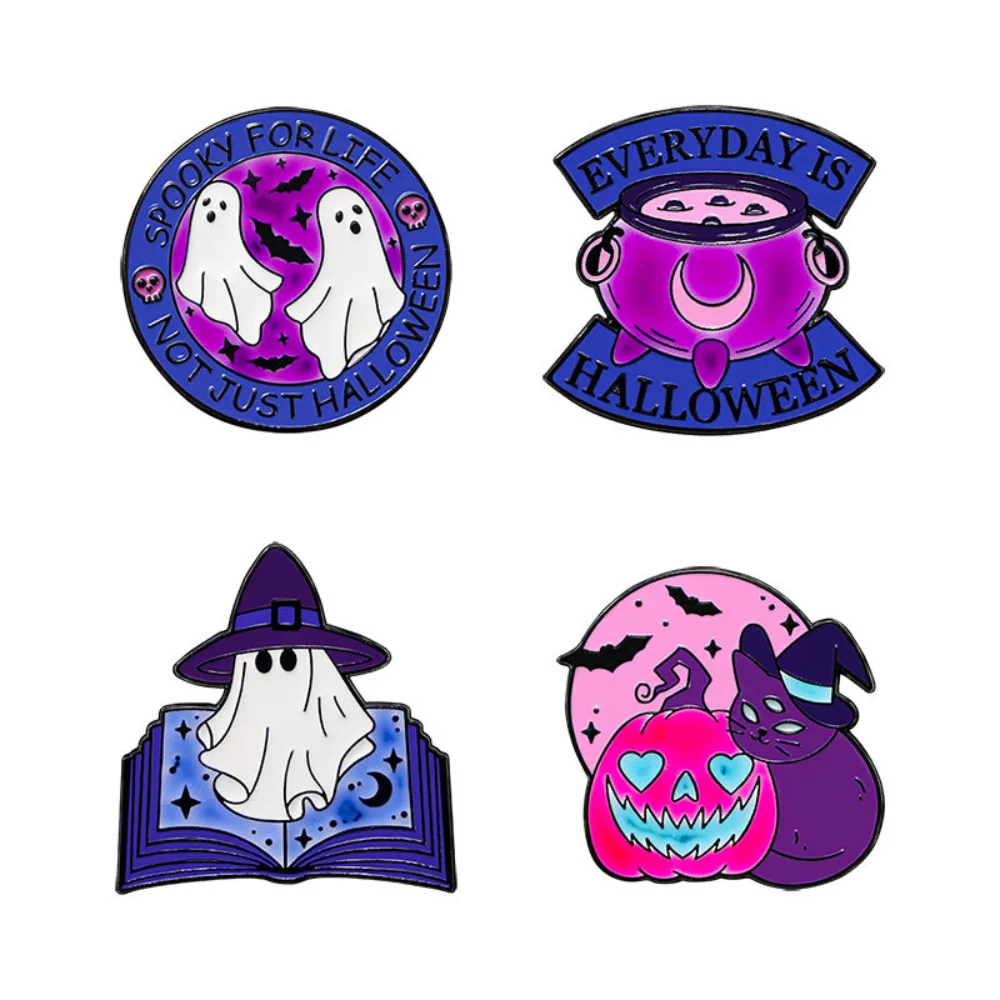 Halloween Enamel Pins Ghost Witch Cat Pumpkin Cauldron Cartoon Lapel Badge Brooch Backpack Clothing Decor Spooky Holiday Gift