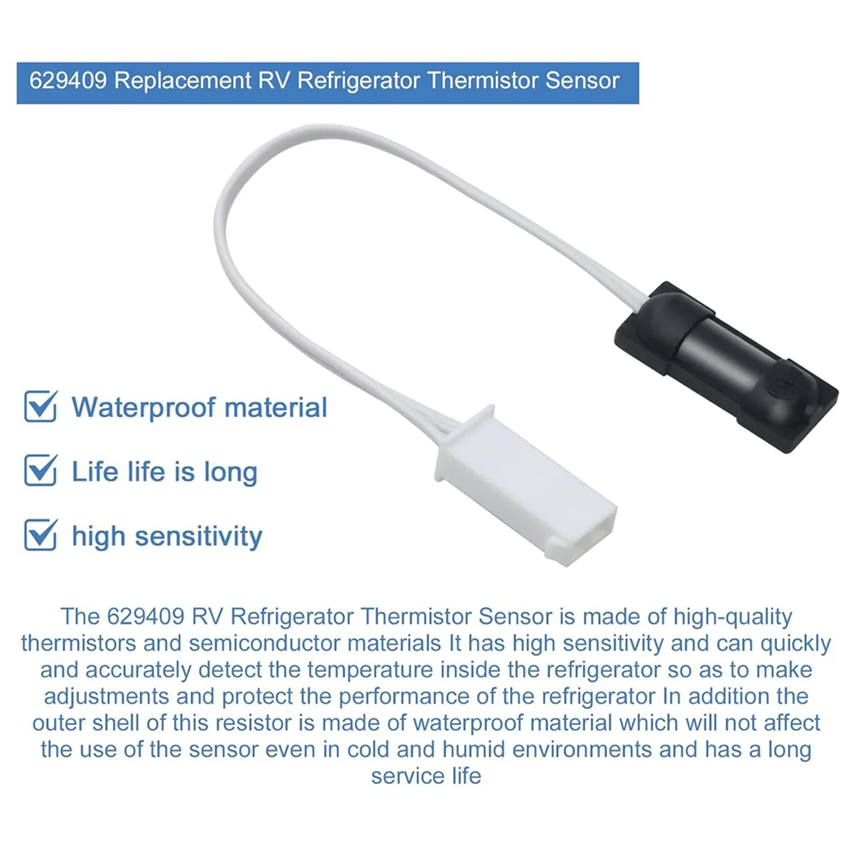 BAAQ 2pcs 629409 Thermistor for RV Refrigerator Thermistor Parts for N641 N811 N821 and N841 Models Thermostat Sensor