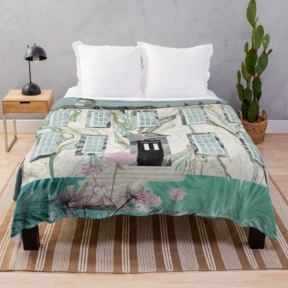 

The Bronte Sisters' Parsonage,Haworth : Collage in Marbled Bookbinding Paper Throw Blanket