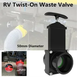 1PC 50MM RV Sewer Standard Waste Valve Water Tank Dump Drain For Campervan Black 1PC