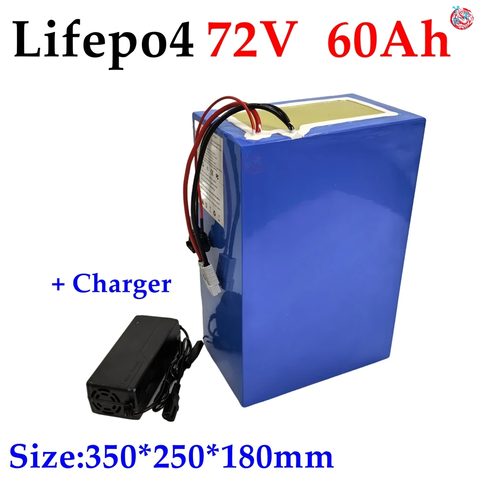 lithium 72V 60Ah lifepo4 lifepo4 battery BMS 24S 76.8V deep cycle for 5000W 3500W bike scooter Motorcycle + 10A charger