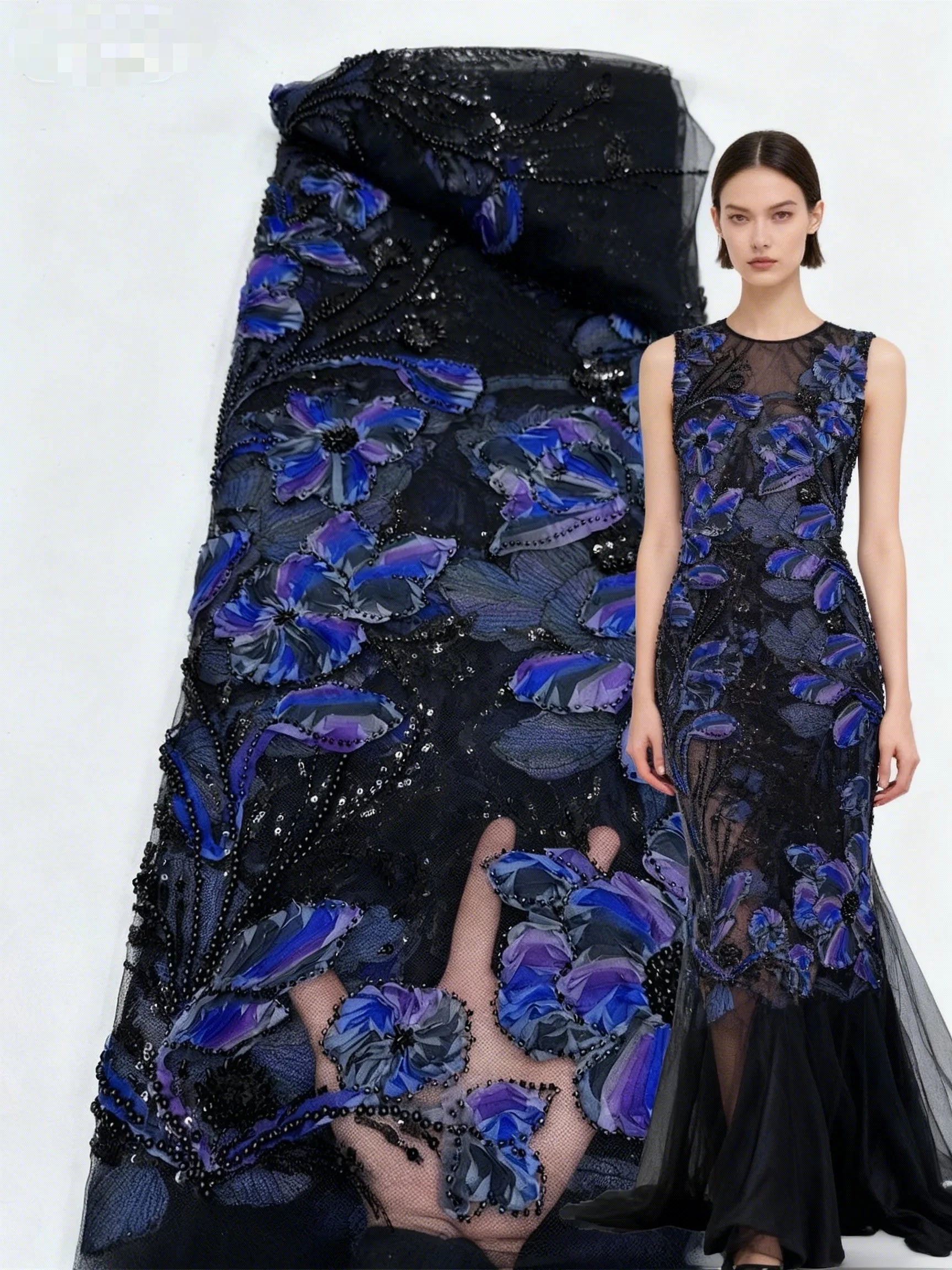 

African Beaded 3D Lace Fabric 5 Yards 2025 High Quality French Nigerian Mesh Sequin Lace For Women Wedding Party Dress Sewing