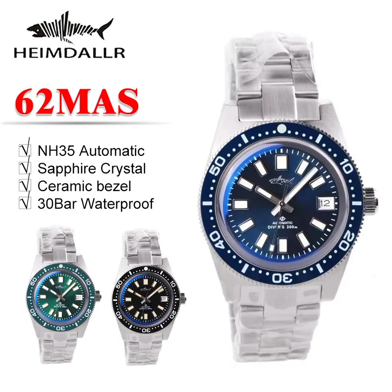 HEIMDALLR 62MAS Homage Watch 41mm NH35 Automatic Double Domed Sapphire Crystal 30Bar Waterproof C3 Super Luminous Men Dive Watch