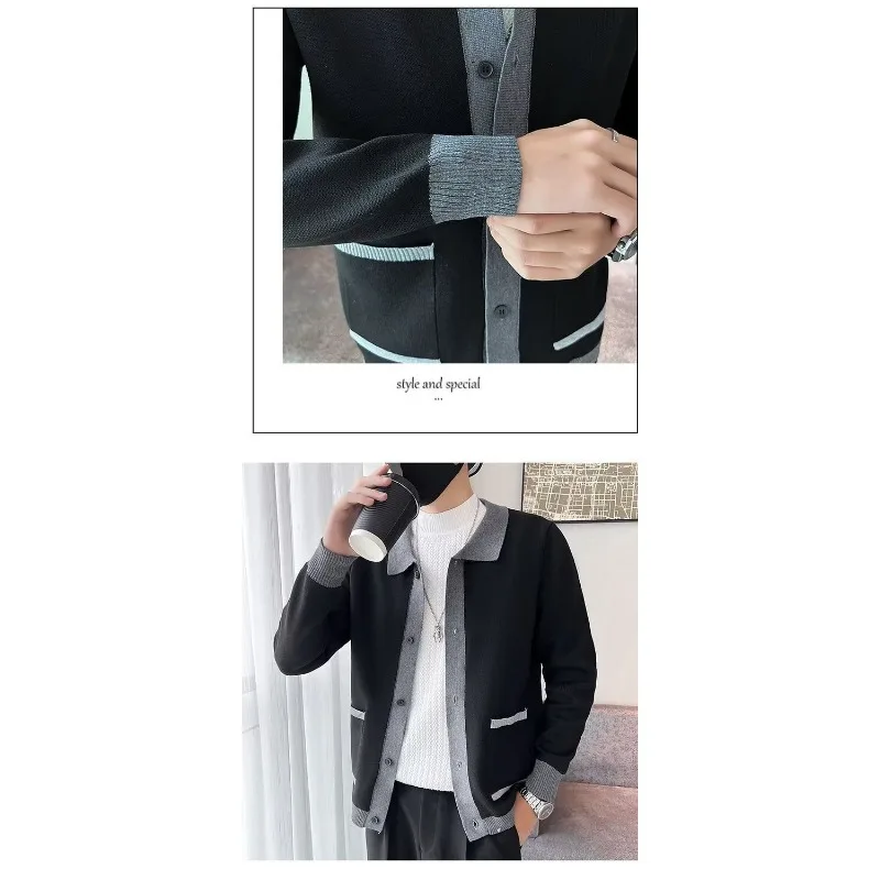 محبوك سترة الرجال سترة سترة الكورية نمط عارضة الخريف والشتاء التلبيب التباين بأكمام طويلة #3