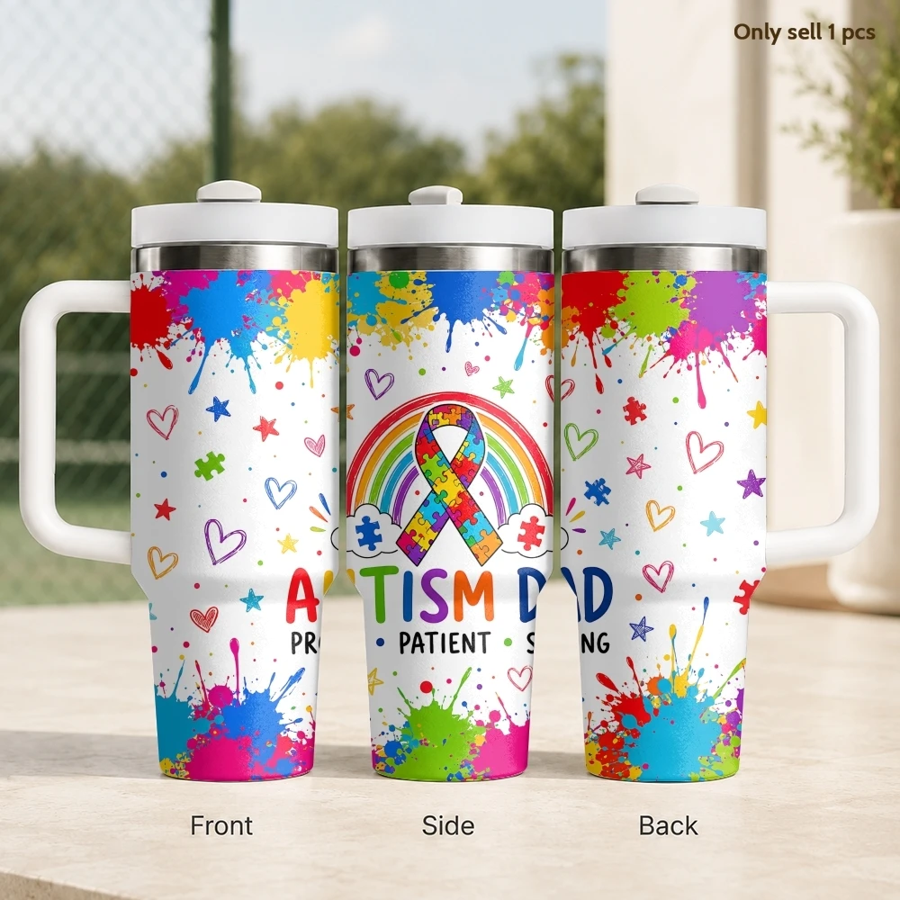 Acceptance Understanding Love Autism Vacuum Flasks 40oz Stainless Steel Insulated Tumbler With Handle Straw Leakproof Travel Mug