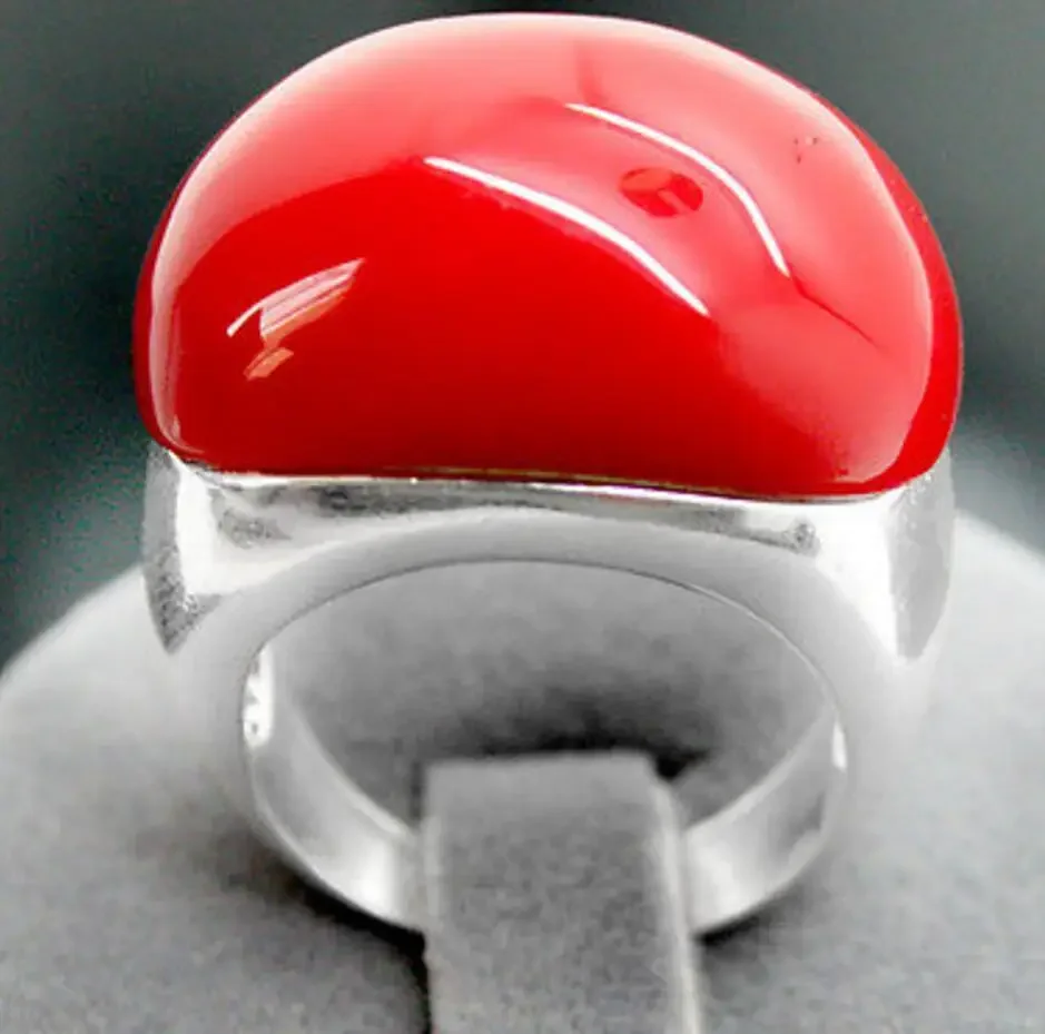 Fashion jewelry  wholesale good Elegant 15X21mm Red Coral 925 Sterling Silver Marcasite Ring Size 7-10 silver-jewe