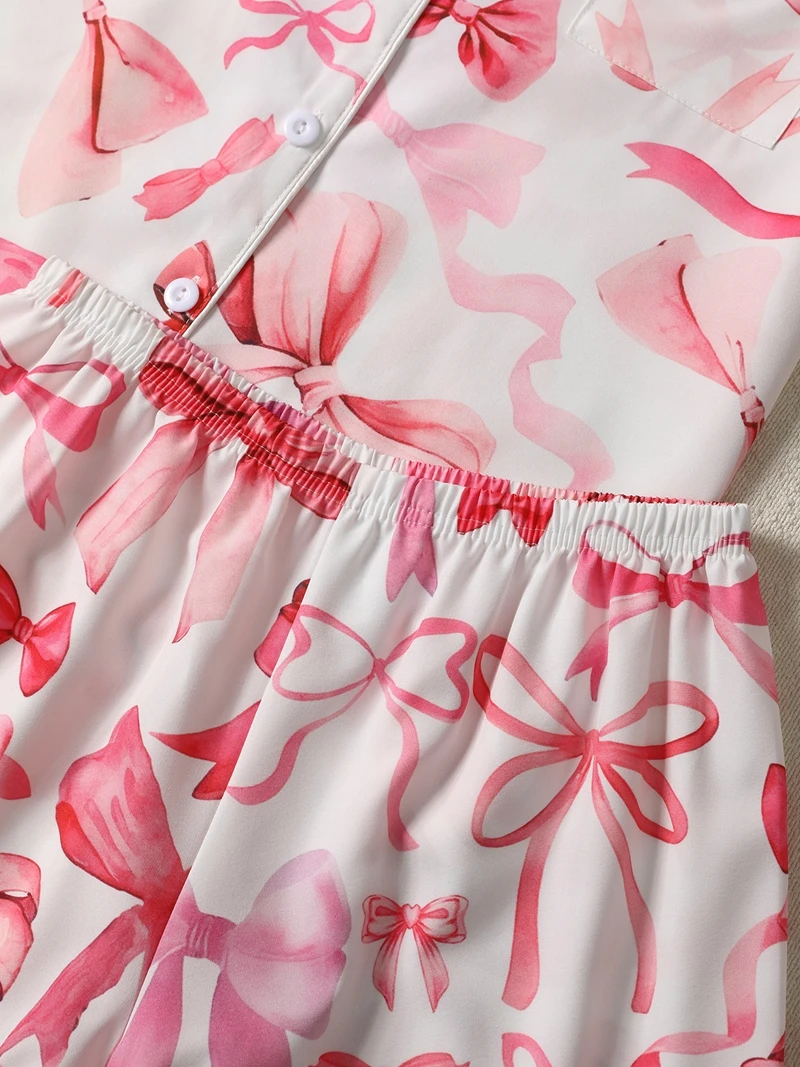 طقم بيجامة كاجوال للسيدات بطبعة زهور وأكمام قصيرة وسروال قصير مرن مريح لملابس النوم الصيفية وملابس النوم #5